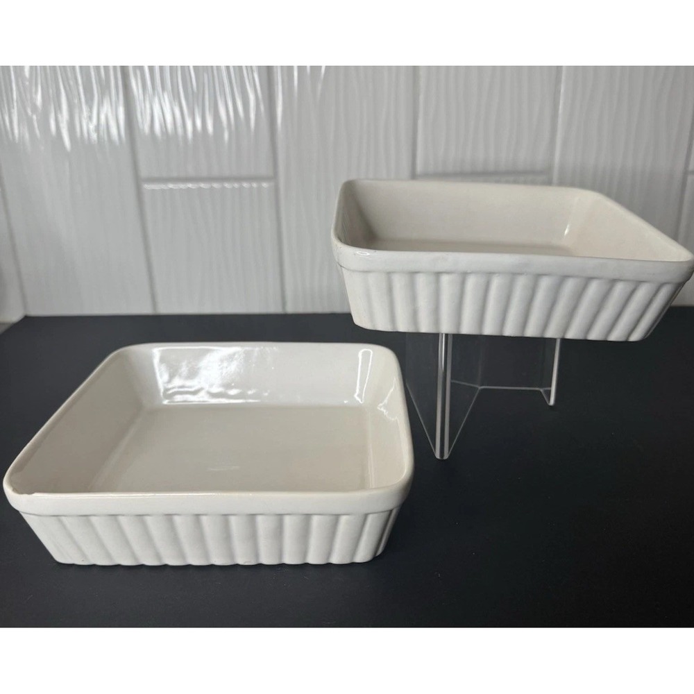 Vintage Westland Japan Square Baking Dishes Cream Fluted Stoneware Set of 2 MCM